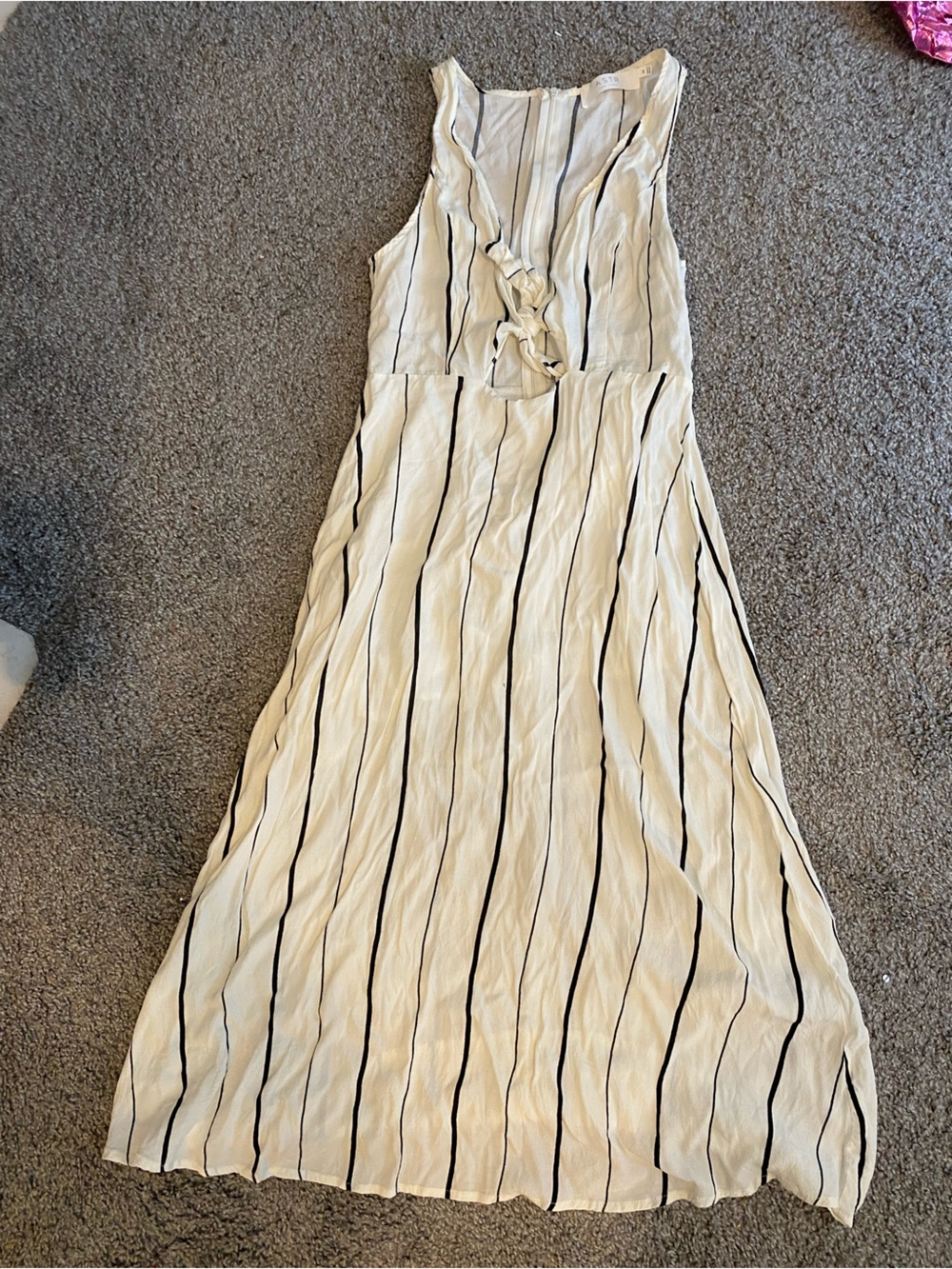 Astr Cream Maxi Skirt with Black Vertical Stripes